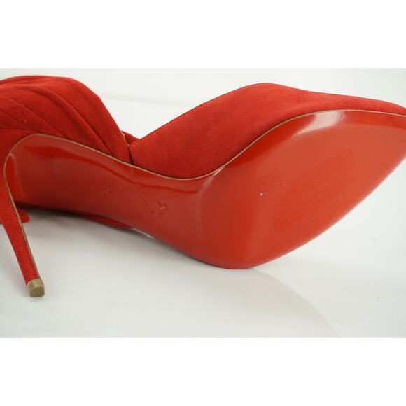 Christian Louboutin Red Suede Barbara Bow Heels d'Orsay Pumps Size 39.5 NIB - Picture 11 of 12